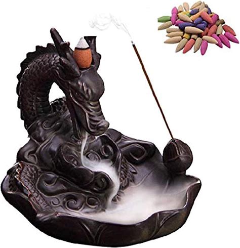 XUDREZ Ceramic Dragon Backflow Incense Burner Home Decorate Waterfall