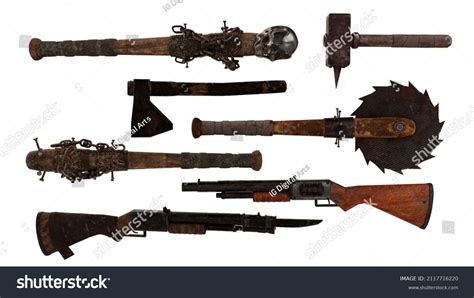 Collection Fantasy Zombie Apocalypse Weapons 3d Stock Illustration 2117716220 | Shutterstock