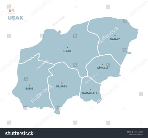 District Map Usak Province Turkey Stok Vekt R Telifsiz