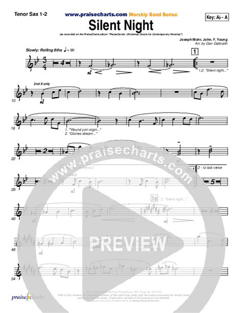 Silent Night Tenor Sax Sheet Music Pdf Praisecharts Band Arr Daniel