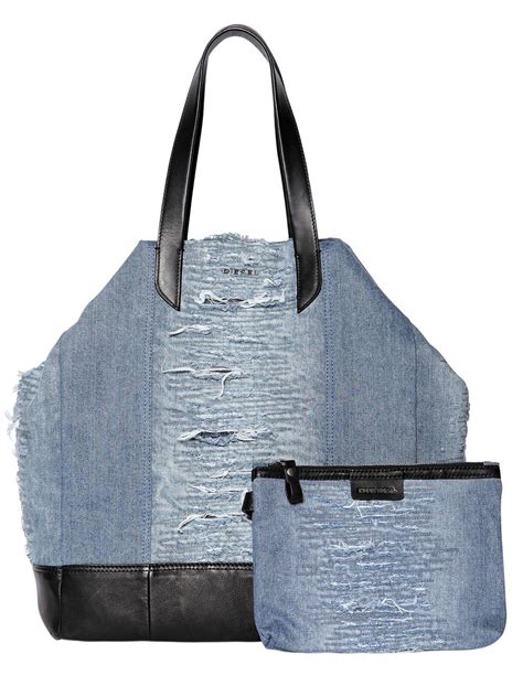 Diesel Ripped Denim Tote Bag W Leather Details In Blue Lyst