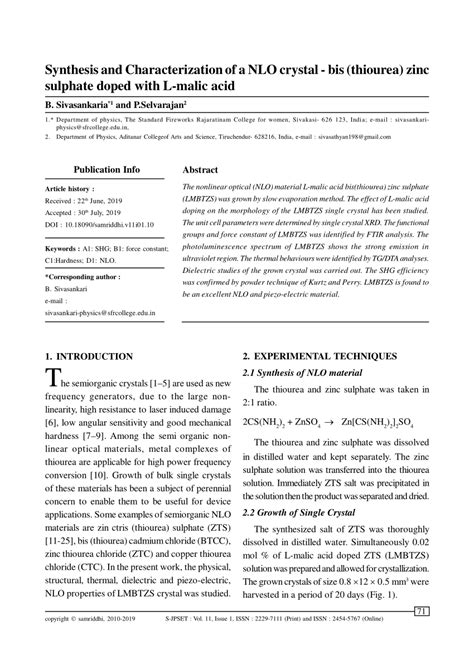 PDF Synthesis And Characterization Of A NLO Crystal Bis Thiourea