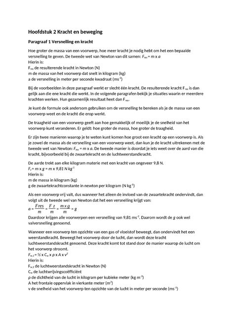 Nova Natuurkunde Samenvatting H Krachten Hoofdstuk Kracht En