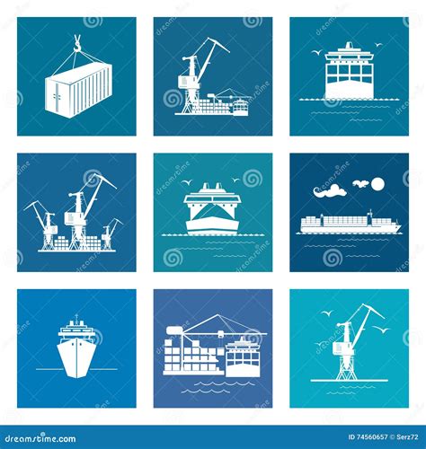 Set Of Marine Cargo Icons Stock Vector Illustration Of Ocean 74560657