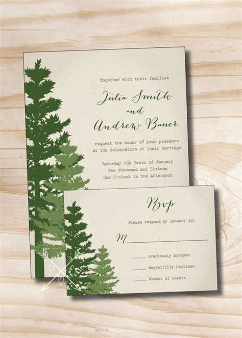 RUSTIC PINE TREE Wedding Invitation And Response Card Invitation Suite ...