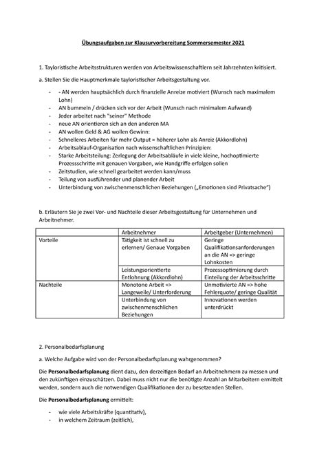 Lösungen PM Klausurvorbereitung Übungsaufgaben zur