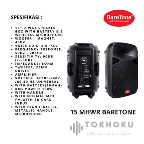 Jual Speaker Portable Baretone 15 Inch Mhwr Aktif Usb Bluetooth