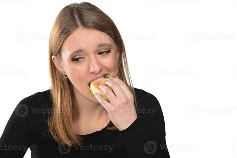 Portrait Of A Beautiful Funny Young Girl Eating Hamburger 15901718