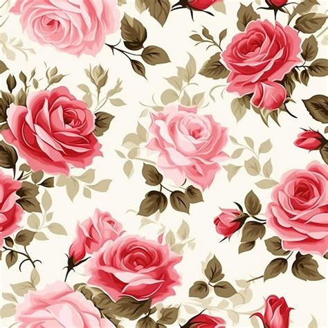 Premium Photo A Floral Wallpaper With Pink Roses And Green Leaves