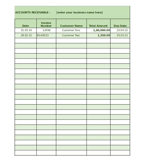 Accounts Receivable Ledger Excel Template