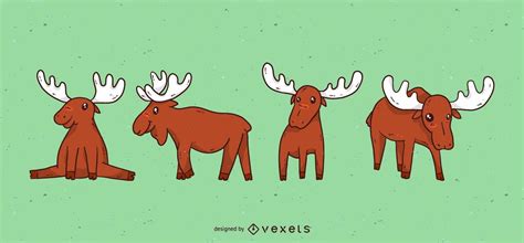 Cute Moose Cartoon Set Vector Download