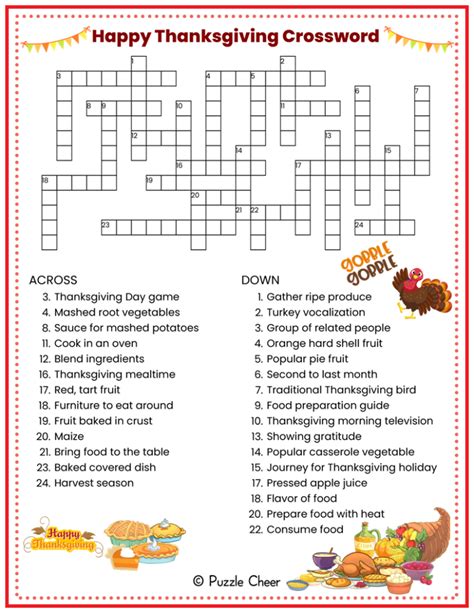 Happy Thanksgiving Crossword Puzzle Puzzle Cheer