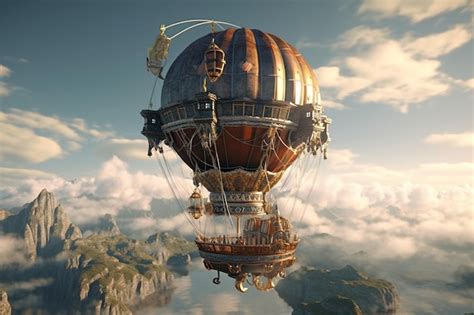 Premium Photo Timetraveling Hot Air Balloon Floating Through Era