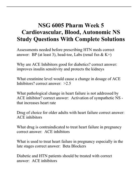 Nsg 6005 Pharm Week 5 Cardiovascular Blood Autonomic Ns Study