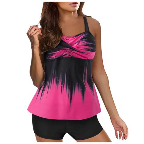 Two Piece Swimsuits For Women Athletic Tankini Top With Boy Shorts And