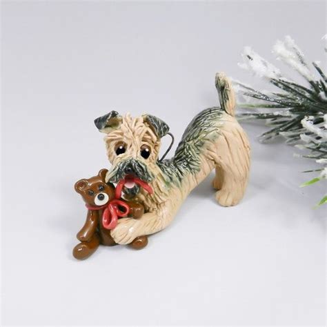 Border Terrier Christmas Ornament Figurine Teddy Bear Etsy Dog