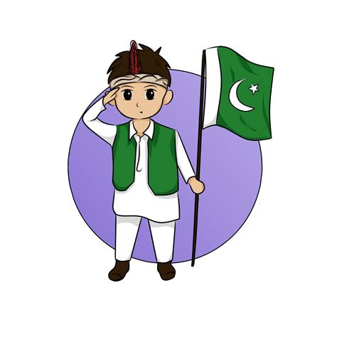 Illustration Of A Man Saluting And Holding A Pakistani Flag Suitable