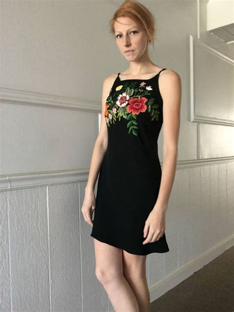 Floral Embroidered Black Mini Dress Etsy