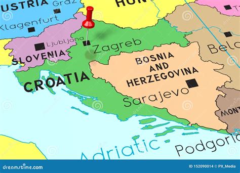 Croatia, Zagreb - Capital City, Pinned on Political Map Stock ...