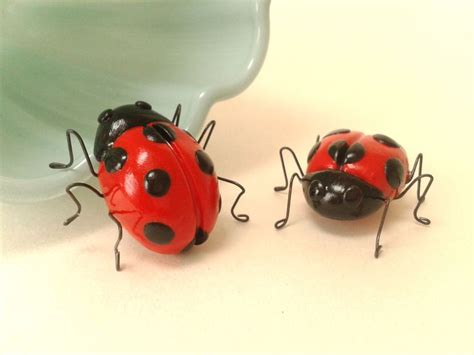 Two Ladybug Ornaments Ladybird Figure Polymer Clay Bug Insect Model