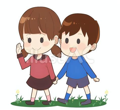 手をつないで歩く男の子と女の子2イラスト No 1121724無料イラスト フリー素材ならイラストAC