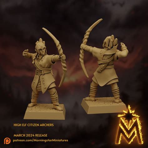 3D Printable High Elf Citizen Archers 32mm Scale Presupported By