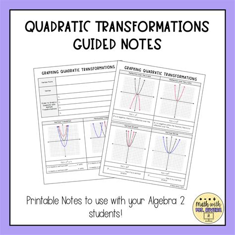 Quadratic Transformations Guided Notes For Algebra 2 Made By Teachers