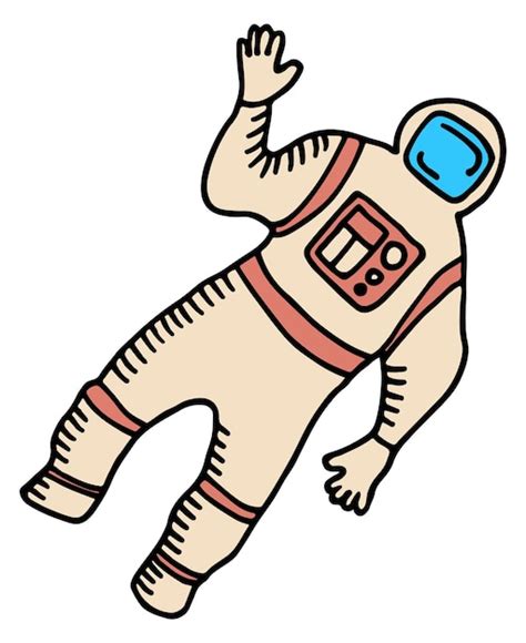 Schwimmendes Astronauten Doodle Symbol für Farbraumanzug Premium Vektor