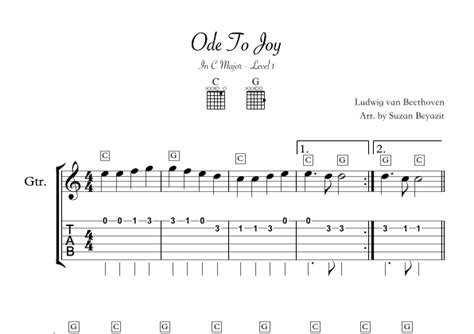 Ode To Joy Easy Guitar Level 1 Arr Suzan Beyazit By Ludwig Van