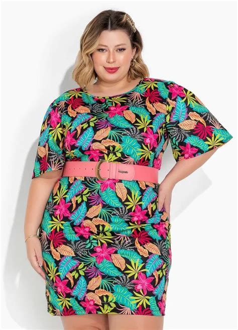 Vestido Tropical Com Mangas Amplas Plus Size Marguerite