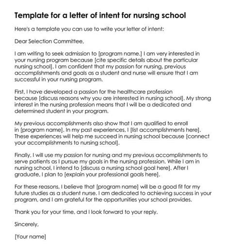 Letter Of Intent For Nursing School With Samples