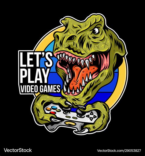 T rex angry dinosaur gamer which play game Vector Image