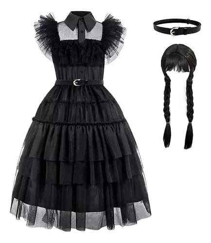 Vestido De Wednesday Addams Disfraz Negro Cosplay Baile Escolar Trajes