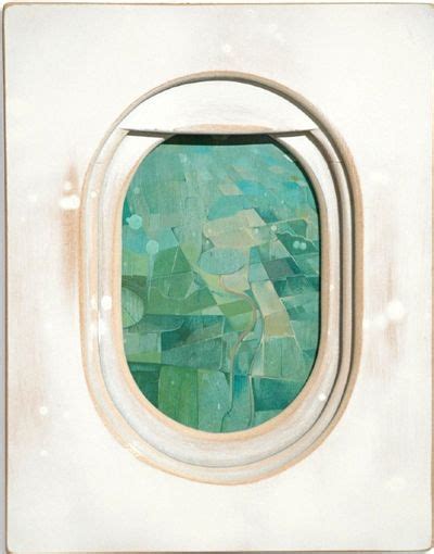 An Airplane Window With Green And Blue Mosaic Tiles On The Outside As