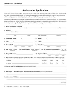 Fillable Online Ambassador Application Orgsites Fax Email Print