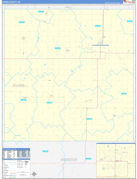 Adams County, NE Zip Code Wall Map Basic Style by MarketMAPS - MapSales