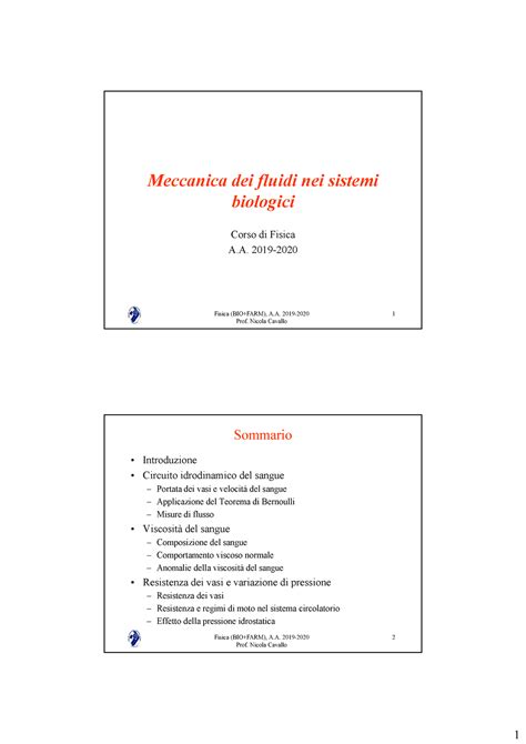 FB07 Meccanica Dei Fluidi Nei Sistemi Biologici Fisica BIO FARM