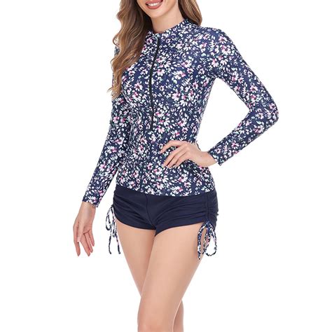 SEAOPEN Floral Swimsuits For Women Athletic Rash Guard Boyleg Swimsuit