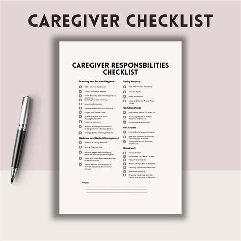 Caregiver Checklist Printable Caregiver Log Elderly Care Etsy