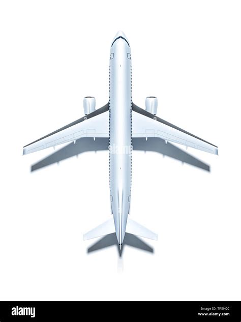 3D Computer Graphic Top View Of A White Airplane Against White