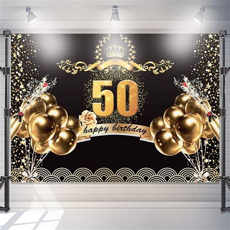 50th Birthday Decorations 150CM*210CM feet Black and Gold Happy ...