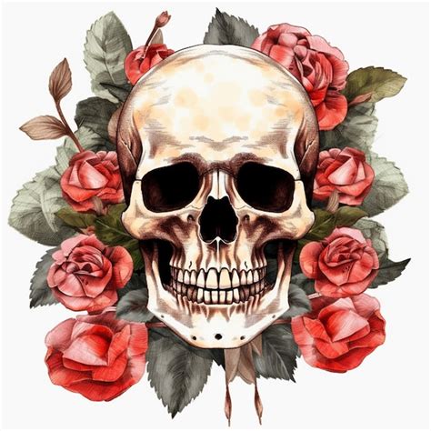 Premium Photo Skull And Roses Tattoo Design Generative Ai