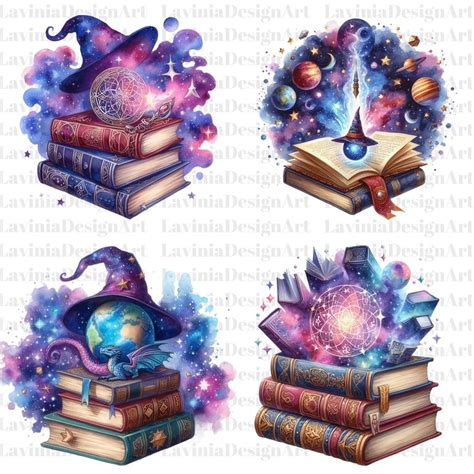 Magic Fantasy Book Clipart Watercolor Fantasy Clipart Magic Clipart