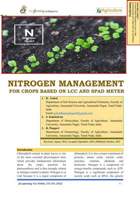 Pdf Nitrogen Management For Crops Based On Lcc And Spad Meter