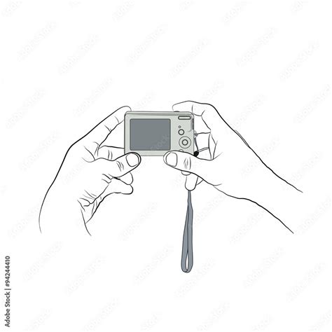 Two Hands Line Art Style With Colored Digital Camera Man Holding