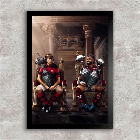 Quadro Especial Gabi Gol E Zico Libertadores Rei Pel No Flamengo