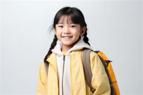 Primary School Girl Smile Portrait Backpack Premium Ai Generated Image