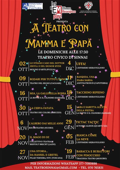 A TEATRO CON MAMMA E PAPA TEATRO CIVICO SINNAI PROGRAMMA COMPLETO