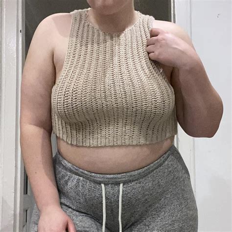 Hand Crochet Crop Top Size L 16 18 Light Stitch Depop