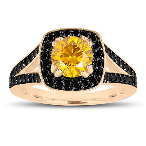 Fancy Yellow Diamond Engagement Ring 14k Yellow Gold 1 56 Carat Halo